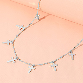 Metal Cross Charm Station Necklace