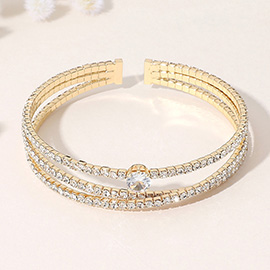 Round Stone Pointed Rhinestone Paved Split Evening Cuff Bracelet