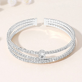 Round Stone Pointed Rhinestone Paved Split Evening Cuff Bracelet