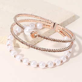 Pearl Stone Embellished Evening Cuff Bracelet