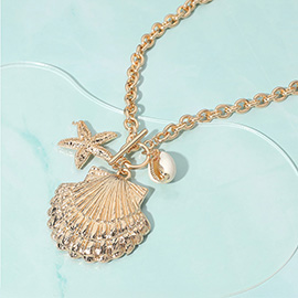 Metal Sea Shell Starfish Charm Pendant Necklace