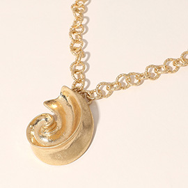 Worn Metal Sea Shell Pendant Necklace