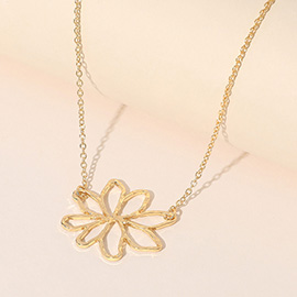 Hammered Metal Open Flower Pendant Necklace