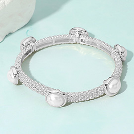 Pearl Cluster Station Metal Mesh Stretch Bracelet