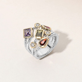 Colorful CZ Stone Cluster Embellished Ring