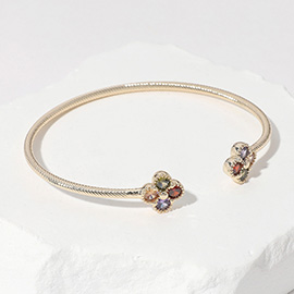 Colorful CZ Stone Quatrefoil Tip Cuff Bracelet