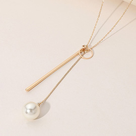 SECRET BOX_Brass Metal Geometric Pearl Tip Necklace