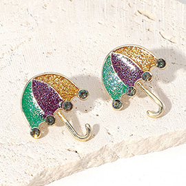 Glittered Enamel Mardi Gras Umbrella Stud Earrings