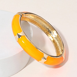 Gold Plated Enamel Hinged Bangle Bracelet