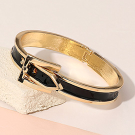 Gold Plated Enamel Belt Hinged Bangle Bracelet