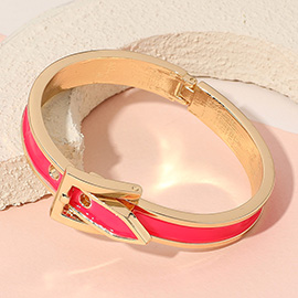 Gold Plated Enamel Belt Hinged Bangle Bracelet