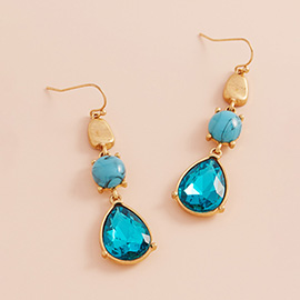 Epoxy Stone Teardrop Glass Stone Cluster Link Dropdown Earrings