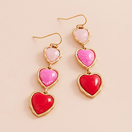 Heart Stone Cluster Link Dropdown Dangle Earrings