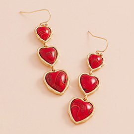 Heart Stone Cluster Link Dropdown Dangle Earrings