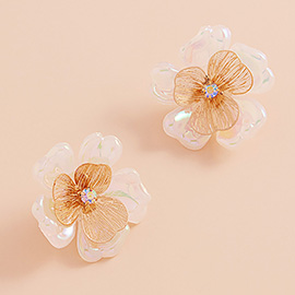 Stone Metal Filigree Flower Centered Resin Petal Flower Earrings