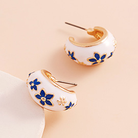 Enamel Flower Patterned Mini Hoop Earrings