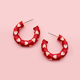 Enamel Heart Patterned Hoop Earrings