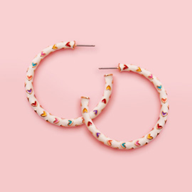 Enamel Heart Patterned Hoop Earrings