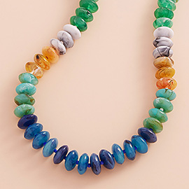 Ombre Resin Oval Disk Beaded Necklace