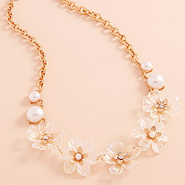 Acrylic Flower with Pearl Link Necklace