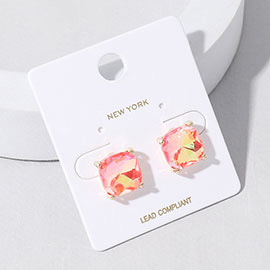 Cushion Square Stone Stud Evening Earrings