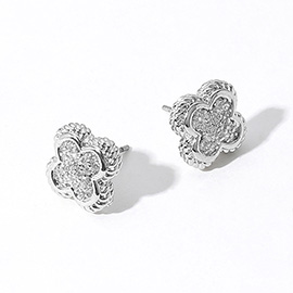 14K Gold Plated CZ Stone Paved Quatrefoil Stud Earrings