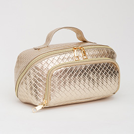 Woven Detailed Solid Tote Bag / Travel Cosmetic Bag