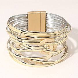 Abstract Textured Metal Plated Pointed Multi Cord Strand Magnetic Bracelet