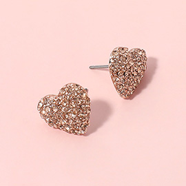 Rhinestone Paved Puffy Heart Stud Earrings