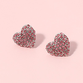 Rhinestone Paved Puffy Heart Stud Earrings