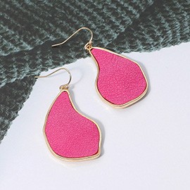 Faux Leather Metal Teardrop Dangle Earrings