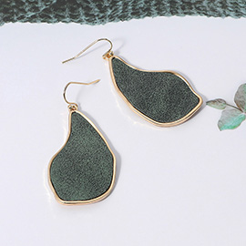 Faux Leather Metal Teardrop Dangle Earrings