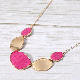 Faux Leather Metal Plate Link Necklace