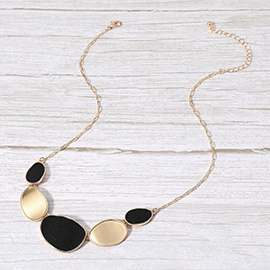 Faux Leather Metal Plate Link Necklace