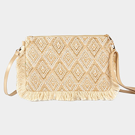 Diamond Checker Fringe Edge Detailed Crossbody Bag / Clutch Bag