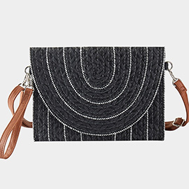 Stitch Detailed Straw Clutch Bag / Crossbody Bag