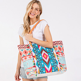 Boho Print Fringe Tote Bag