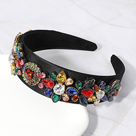 Flower Stone Cluster Embellished Satin Feel Headband