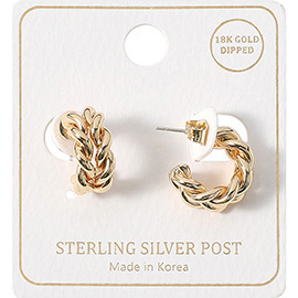 18K Gold Dipped Sterling Silver Post Braided Mini Hoop Earrings