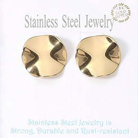 18K Gold Dipped Stainless Steel Wavy Round Plate Earrings