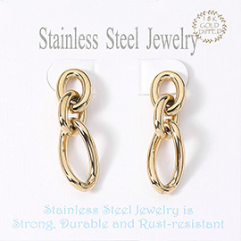 18K Gold Dipped Stainless Steel Abstract Chain Link Earrings