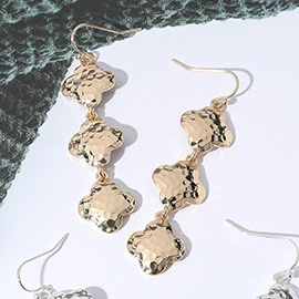 Triple Hammered Quatrefoil Link Dropdown Dangle Earrings