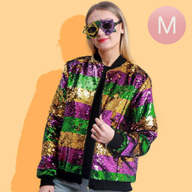 Mardi Gras Sequin Striped Zipper Jacket