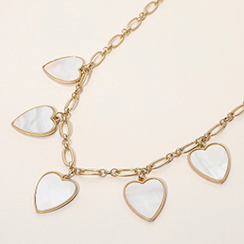 Mother of Pearl Heart Charm Station Necklace