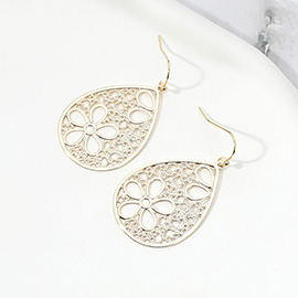 Metal Flower Filigree Teardrop Dangle Earrings