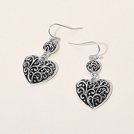 Antique Metal Heart Dangle Earrings