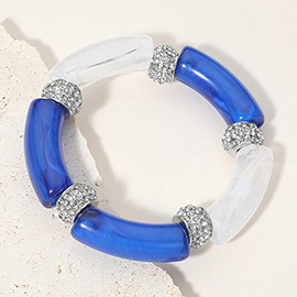 Stone Paved Ring Acetate Bar Beaded Stretch Bracelet