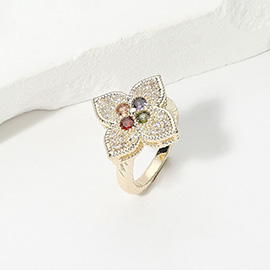 CZ Stone Paved Clover Ring