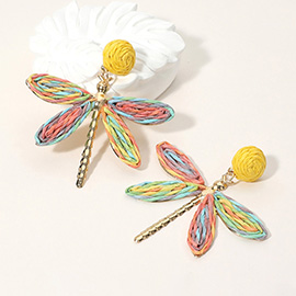 Twisted Raffia Dragonfly Dangle Earrings