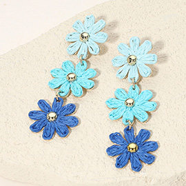 Triple Raffia Flower Link Dropdown Earrings